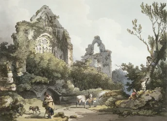 Tintern Abbey, från "The Romantic and Picturesque Scenery of England Wales", publicerad 1805 (färggravyr).
